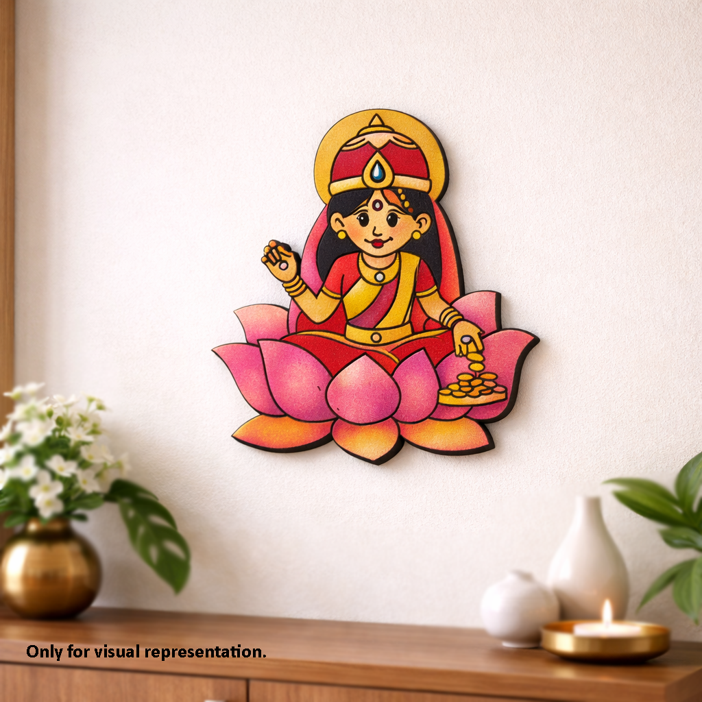 Decorative  MDF DIY wall art of a seated figure on a pink lotus with a white background