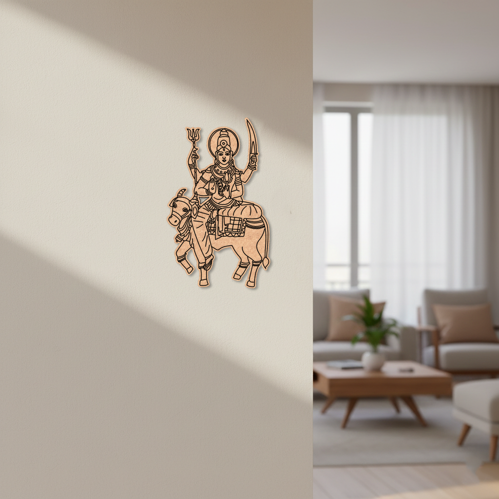 Decorative  MDF DIY wall art of a warrior on a cow in a modern living room.