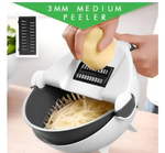 Manual multi-blade vegetable chopper with stainless-steel blades and bowl