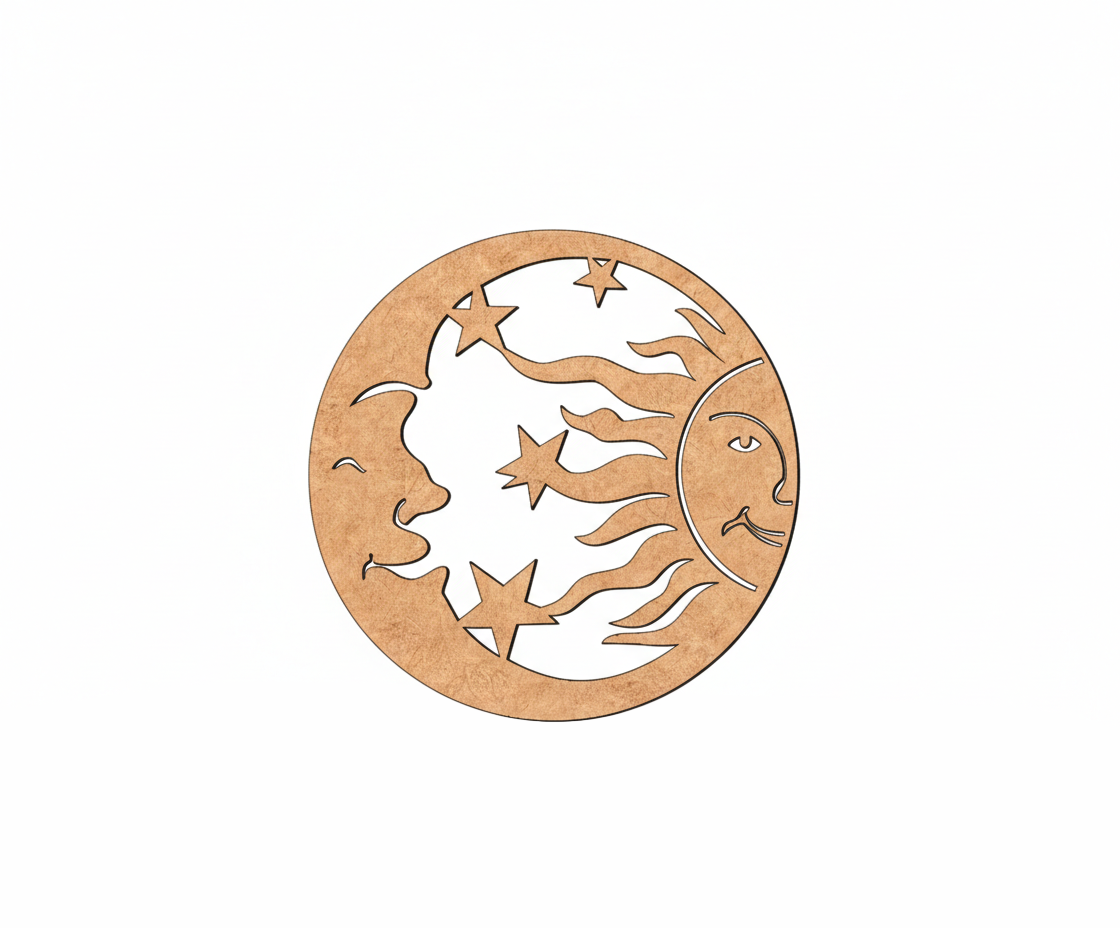  MDF DIY  decorative cutout with moon and star design on a white background