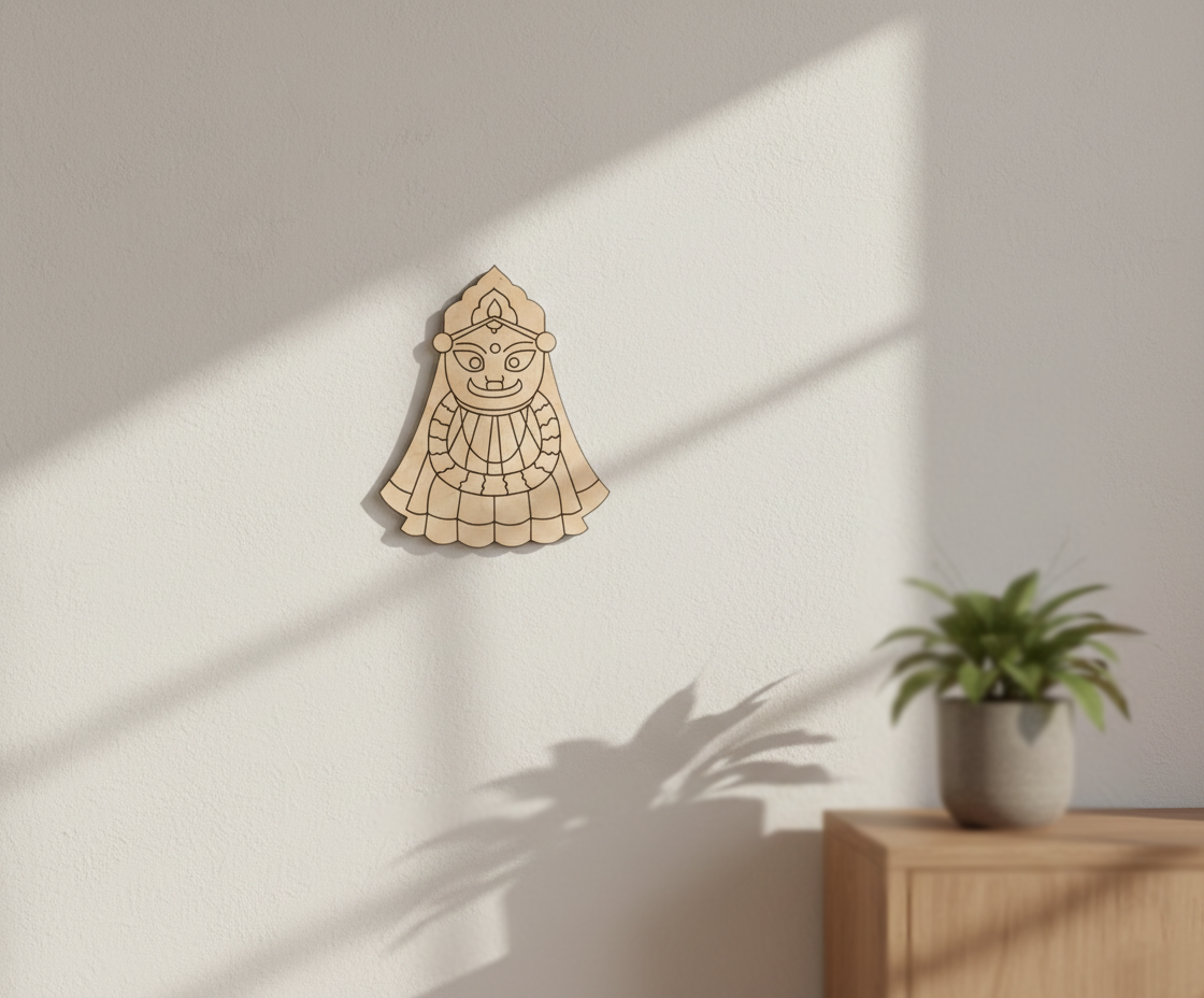  MDF DIY wall art of a face on a white wall with a plant in the corner