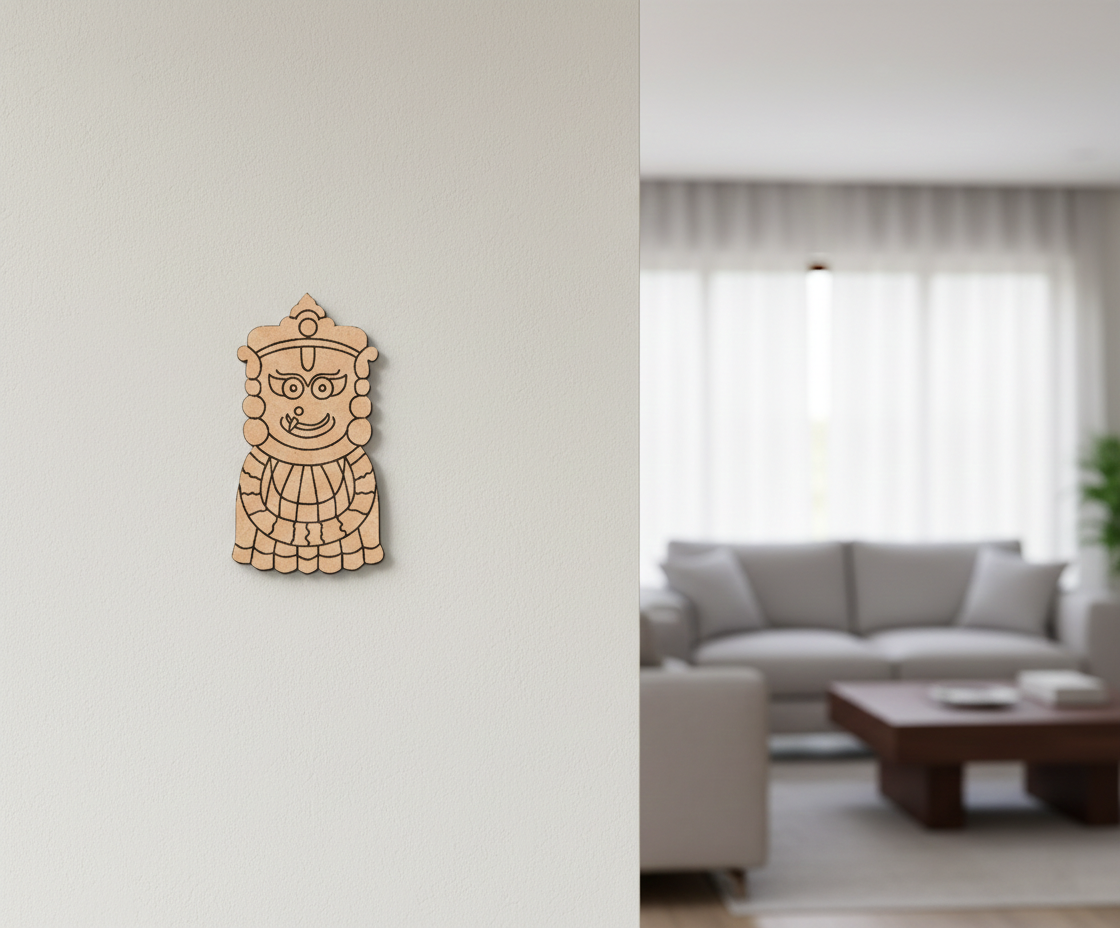  MDF DIY wall art on a white wall with a living room in the background