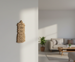  MDF DIY  wall art of a smiling face on a white wall with a living room in the background.