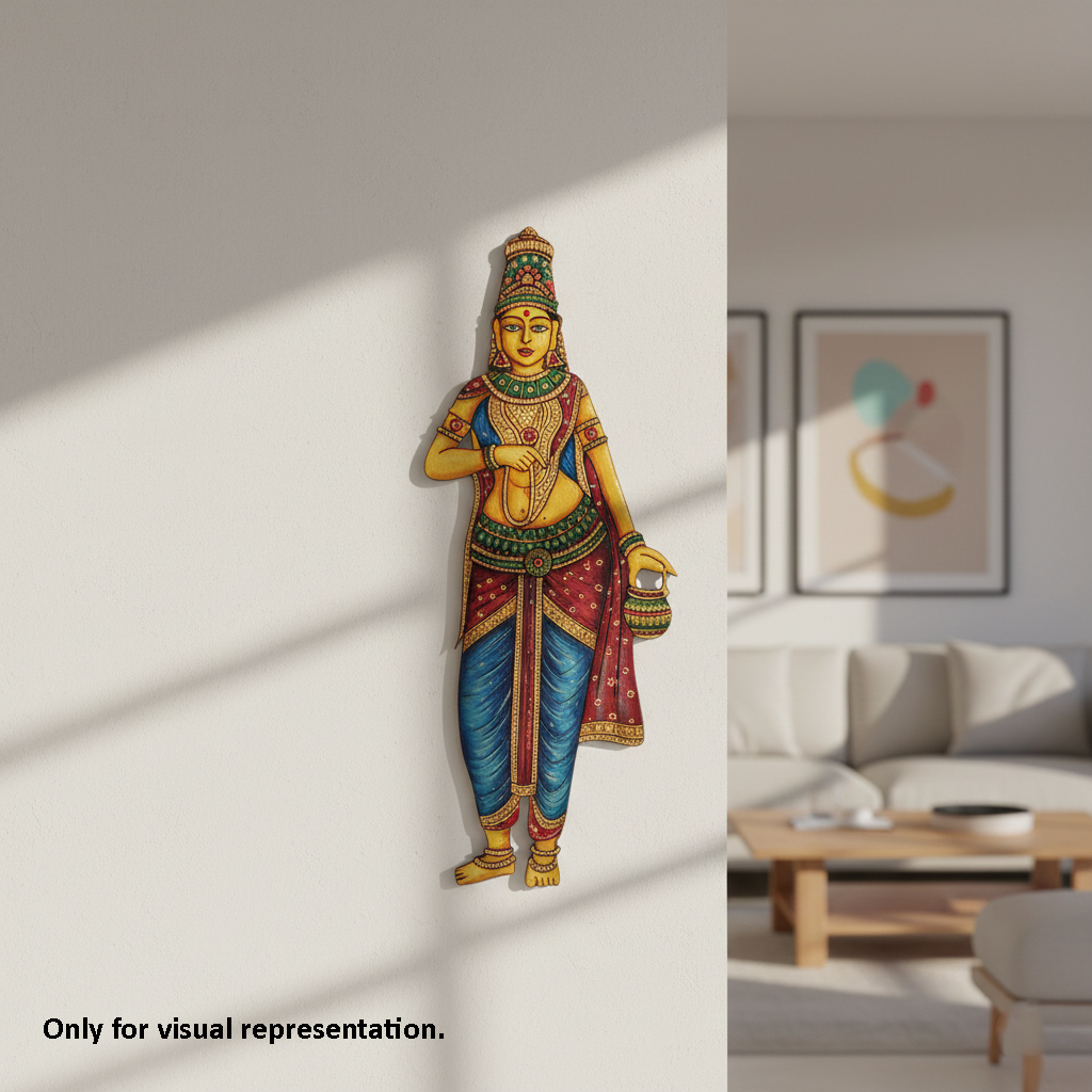 Decorative  MDF DIY  wall art of a colorful figure in a living room setting.
