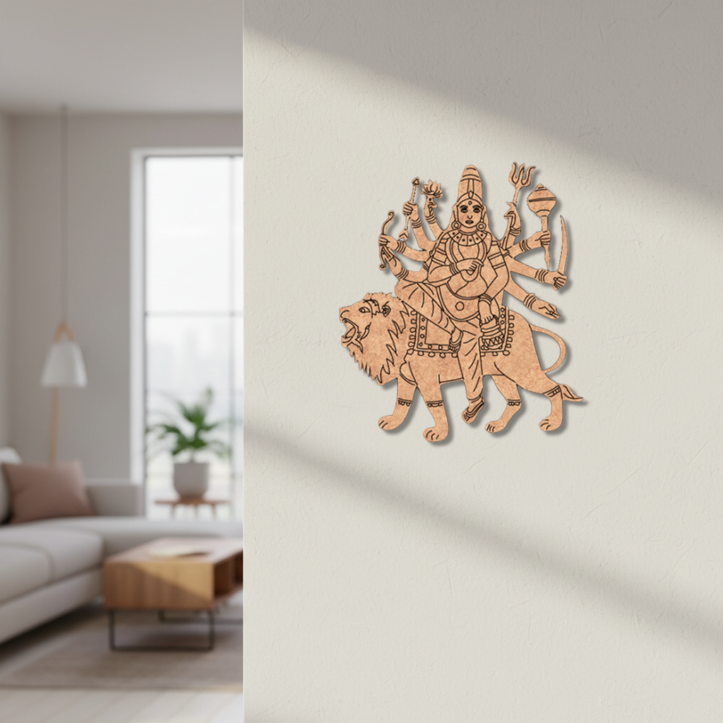 Decorative  MDF DIY  wall art of a lion with multiple arms on a plain background