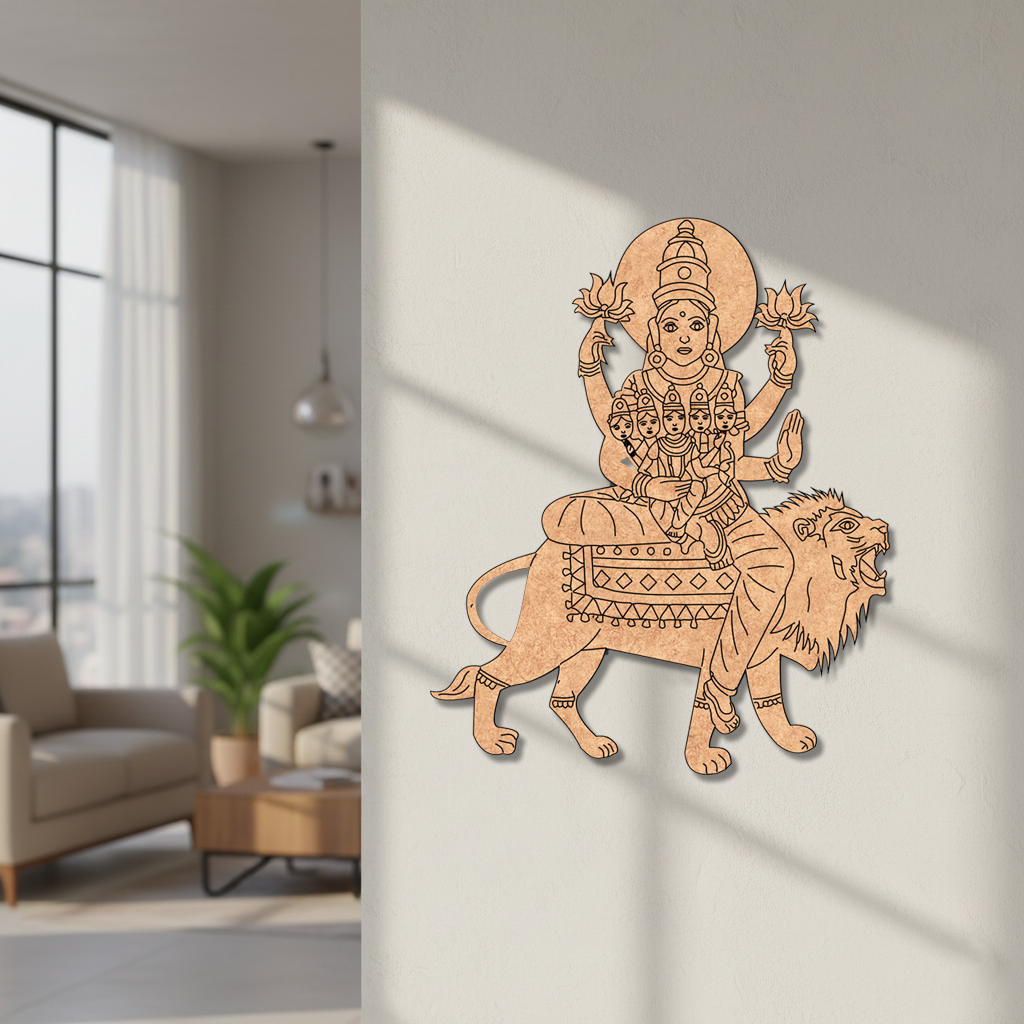 Decorative  MDF DIY  wall art of a lion and a seated figure in a modern living room.