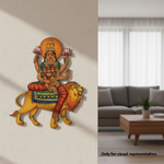 Decorative  MDF DIY wall art of a deity on a lion in a living room setting.