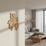 Decorative  MDF DIY wall piece of a deity on a bull in a modern living room.