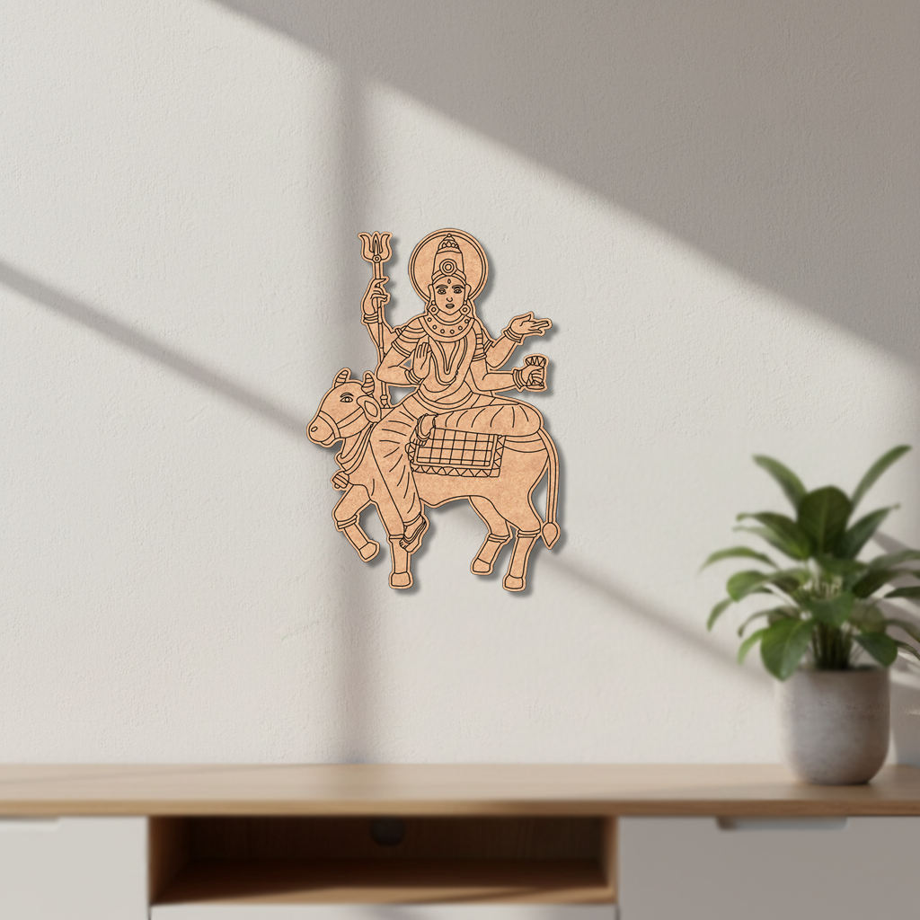  MDF DIY  wall art of a deity on a bull with a plant in the background