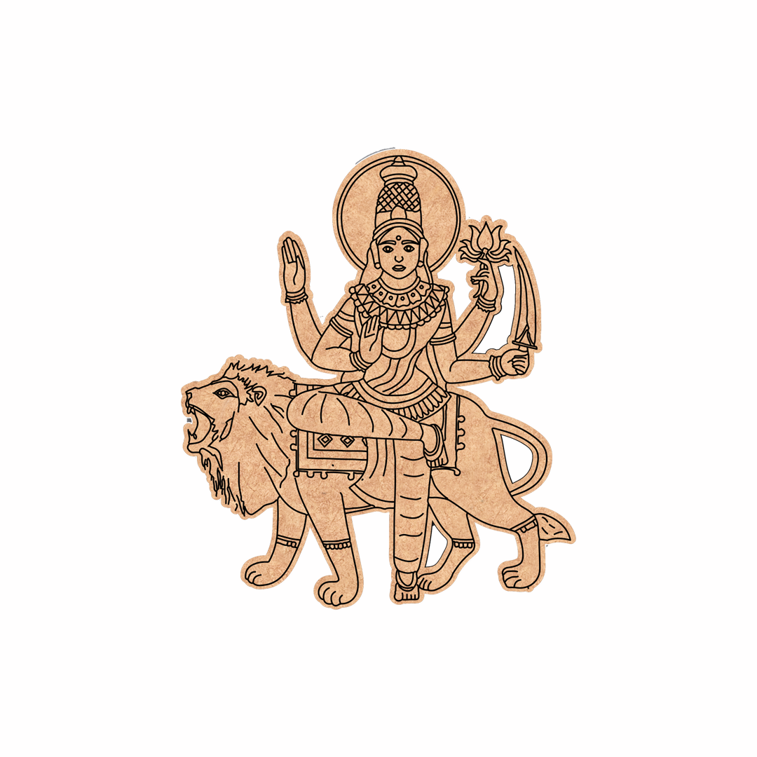  MDF DIY  cutout of a deity riding a lion on a white background