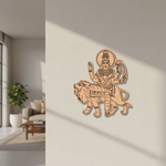 Decorative  MDF DIY wall art of a lion and a seated figure on a beige wall.