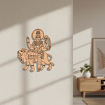  MDF DIY  wall art of a deity on a lion against a neutral wall.
