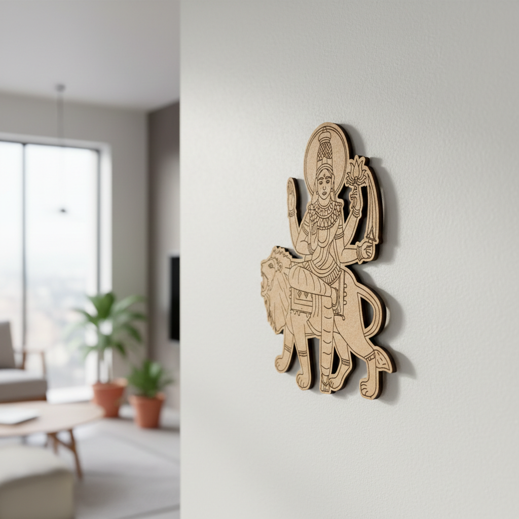 Decorative  MDF DIY wall art of a figure on a lion in a living room setting