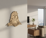  MDF DIY  wall art of a face on a plain wall with a living room in the background