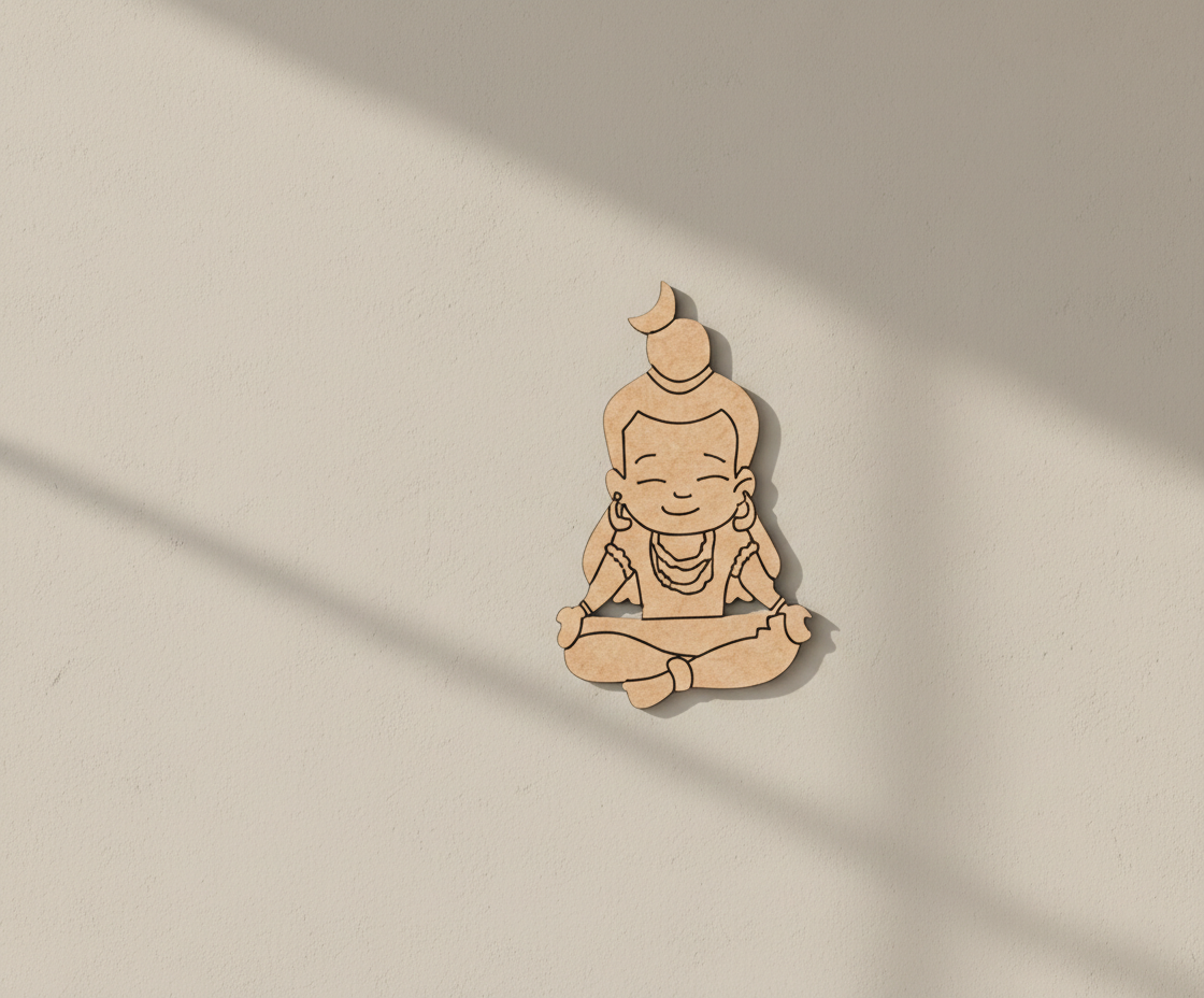 MDF DIY wall art  of a cartoon character in a meditative pose on a beige background