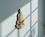  MDF DIY  Buddha figure on a light blue wall with sunlight casting shadows
