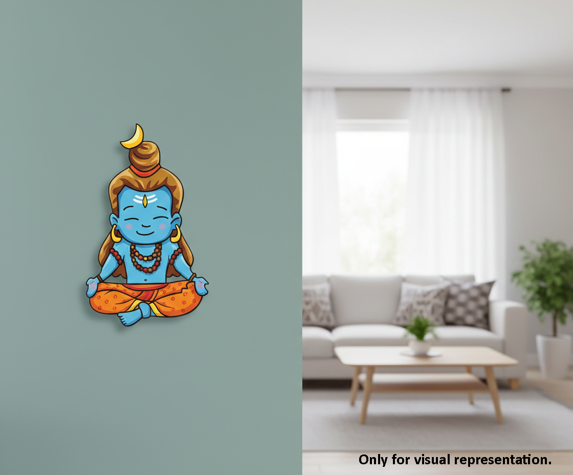  MDF DIY Wall decal of a cartoon-like figure on a gray wall with a living room in the background.
