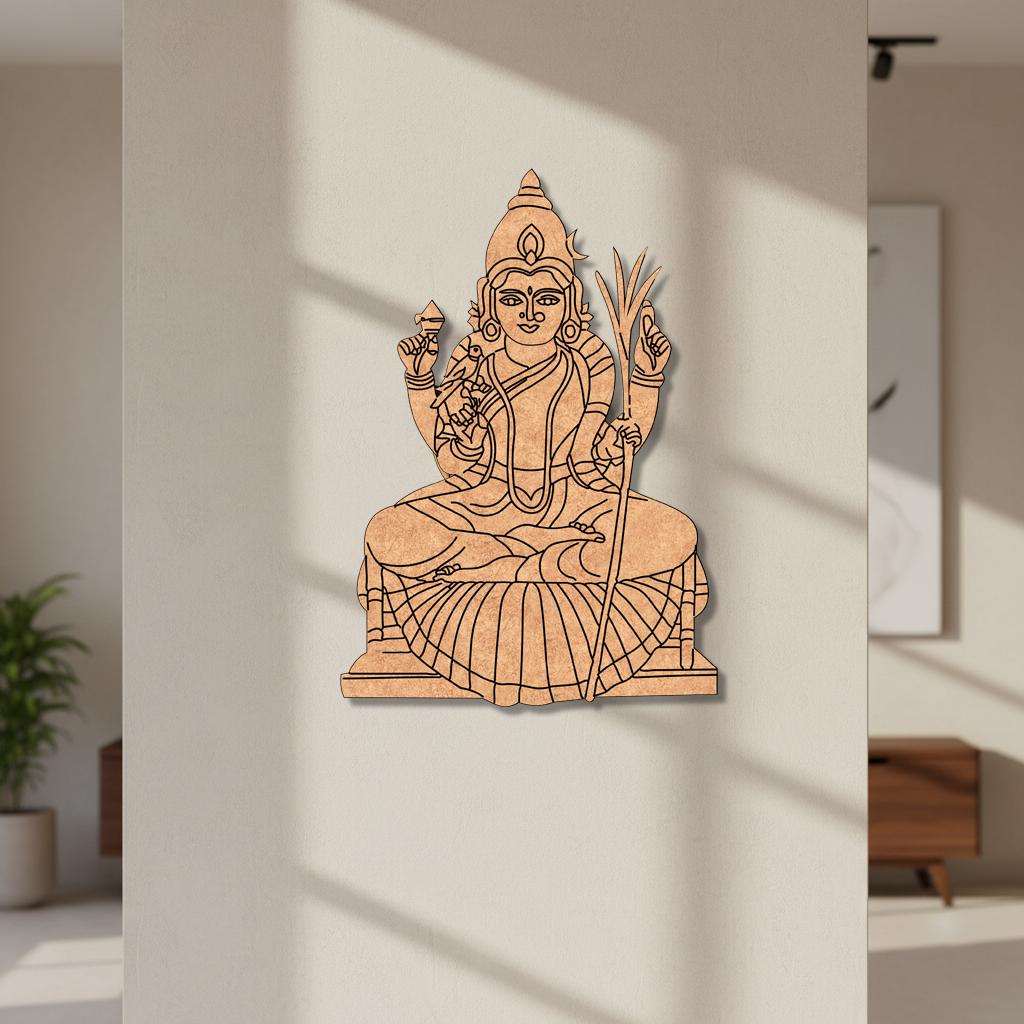  MDF DIY  wall art of a seated figure with a crown in a room setting