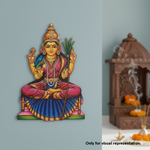 Colorful  MDF DIY wall decor of a seated figure with a small shrine in the background.