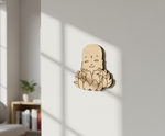  MDF DIY  Buddha wall decoration on a white wall with sunlight casting shadows.