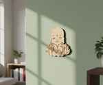  MDF DIY  Buddha wall decoration on a light green wall with sunlight casting shadows.