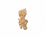   MDF DIY  cutout of a baby with a mace on a white background