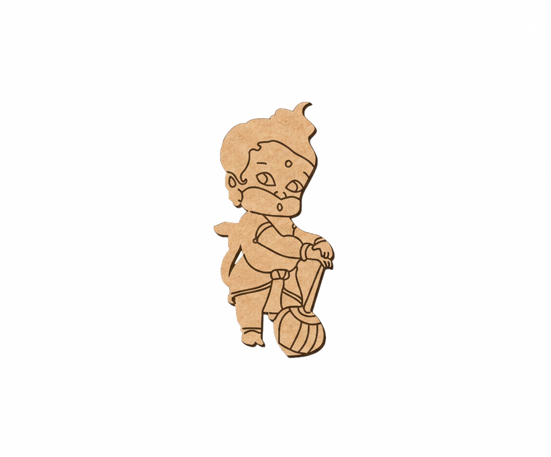   MDF DIY  cutout of a baby with a mace on a white background