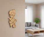  MDF DIY  wall decoration of a child with a mace in a living room setting