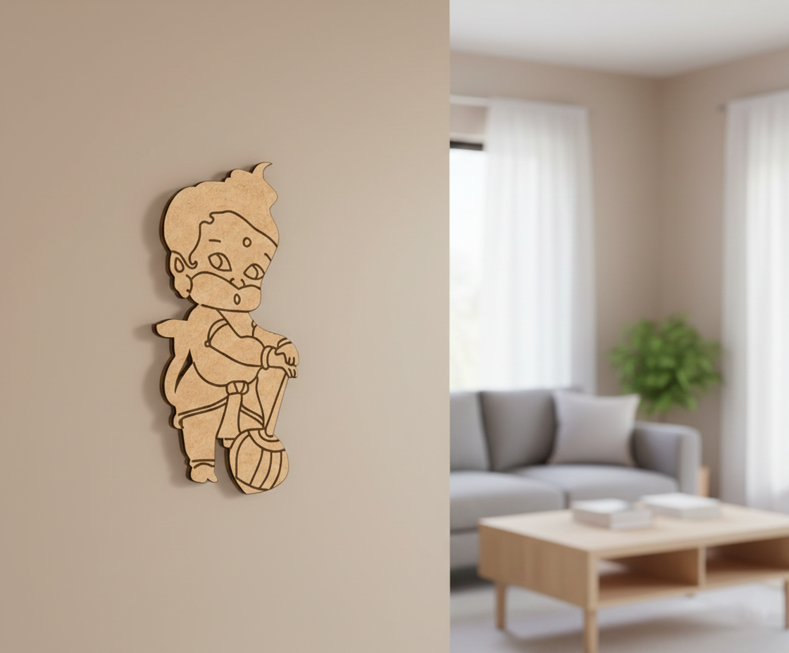  MDF DIY  wall decoration of a child with a mace in a living room setting