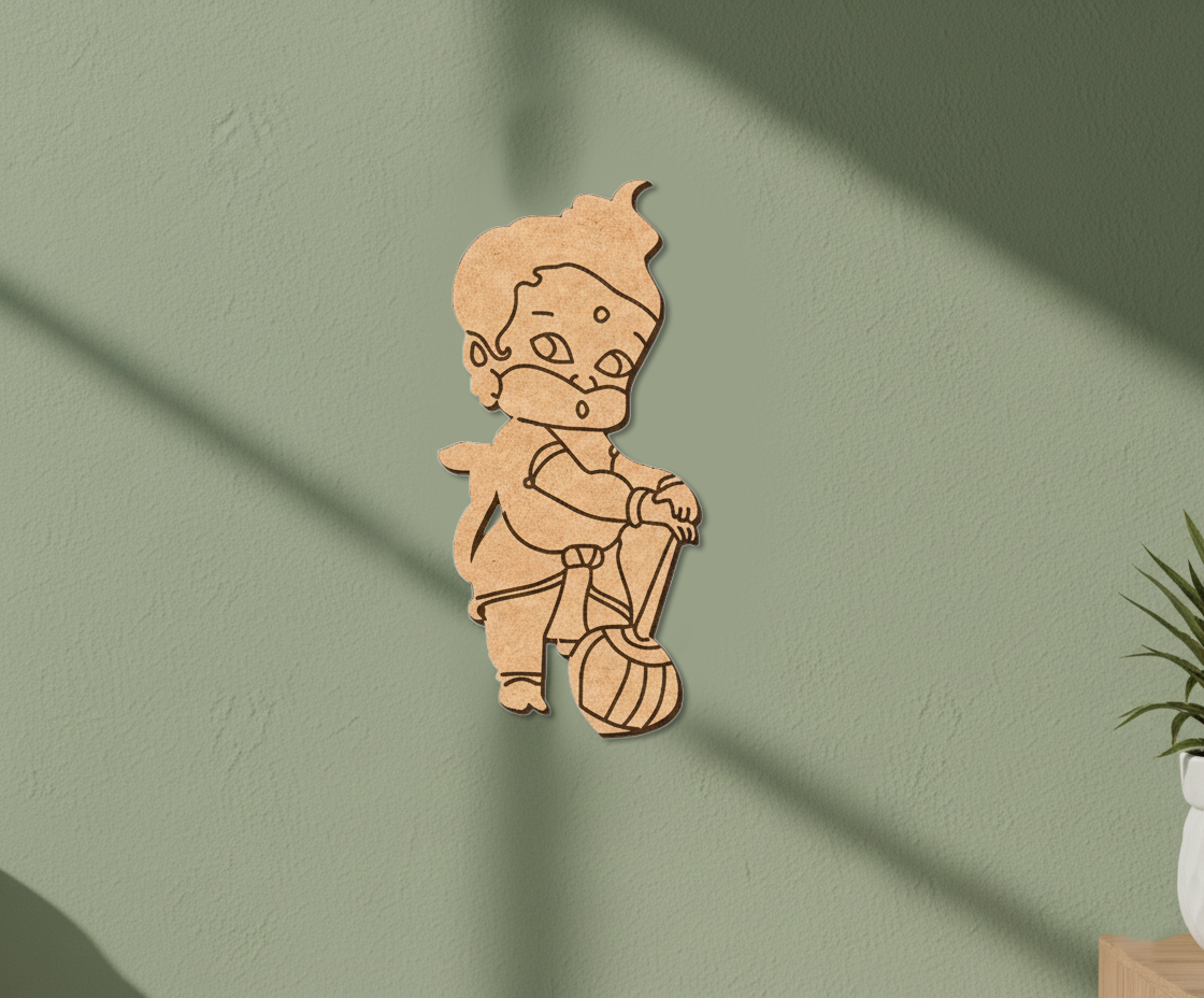  MDF DIY  cutout of a character holding a mace on a green wall