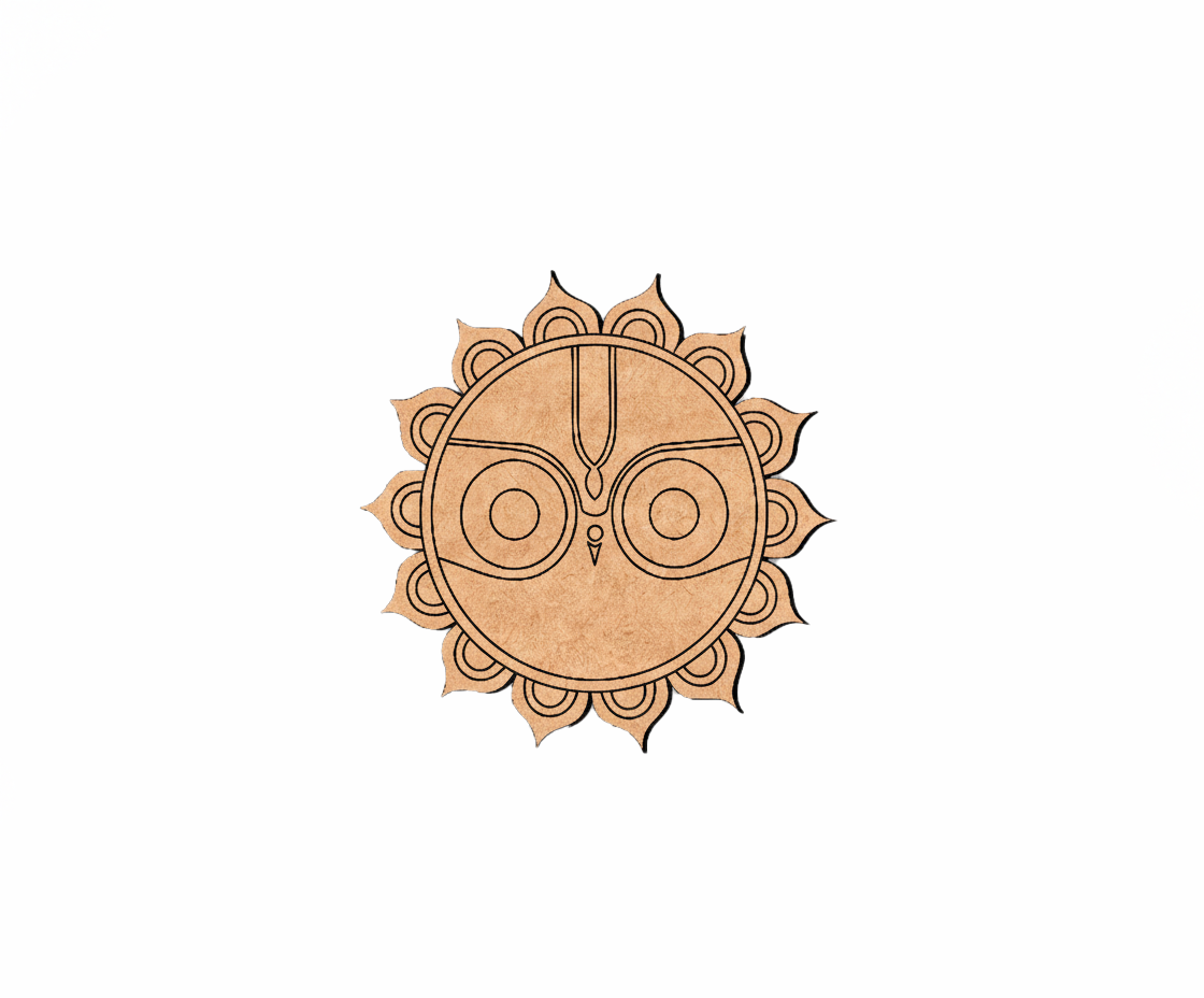 Decorative  MDF DIY sun symbol with intricate patterns on a white background