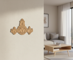 Decorative  MDF DIY wall art on a plain wall with a living room in the background