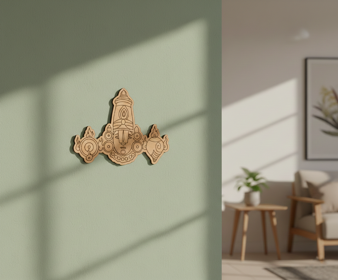 Decorative  MDF DIY  wall art on a light green wall with a blurred living room in the background.