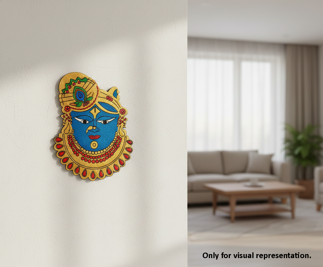 Decorative  MDF DIY wall art on a plain wall with a blurred living room in the background.