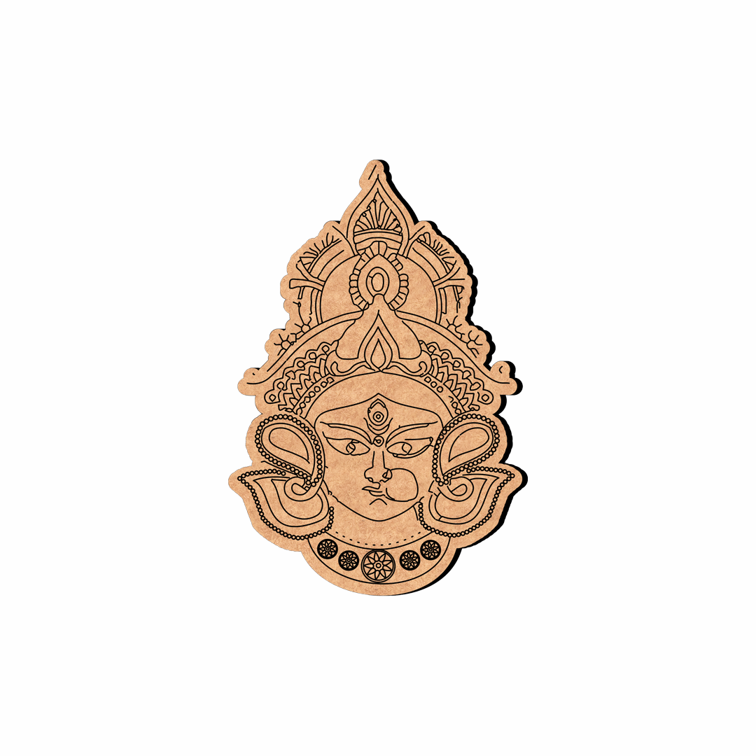 Decorative MDF DIY cutout of a face with intricate patterns on a white background
