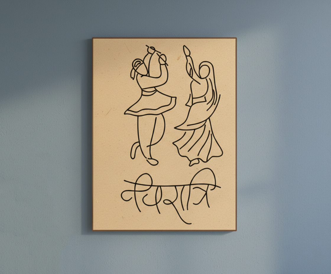 MDF Festival Canvas DIY Garba Wall Art Painting Board with traditional dancing couple design for festive craft and home decor, mounted on wall