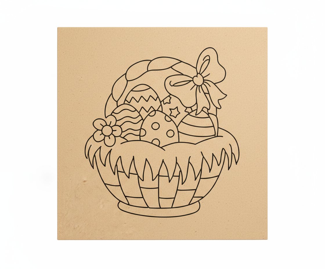 MDF Festival Canvas DIY Easter Basket Painting Board with decorative eggs and bow design for kids craft and festive art project