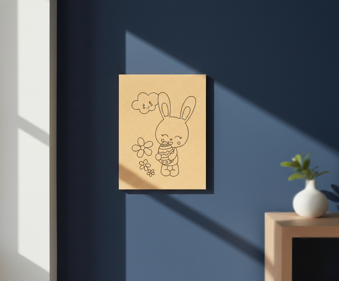 MDF DIY Bunny Painting Board for Kids Festival Canvas, mounted on wall