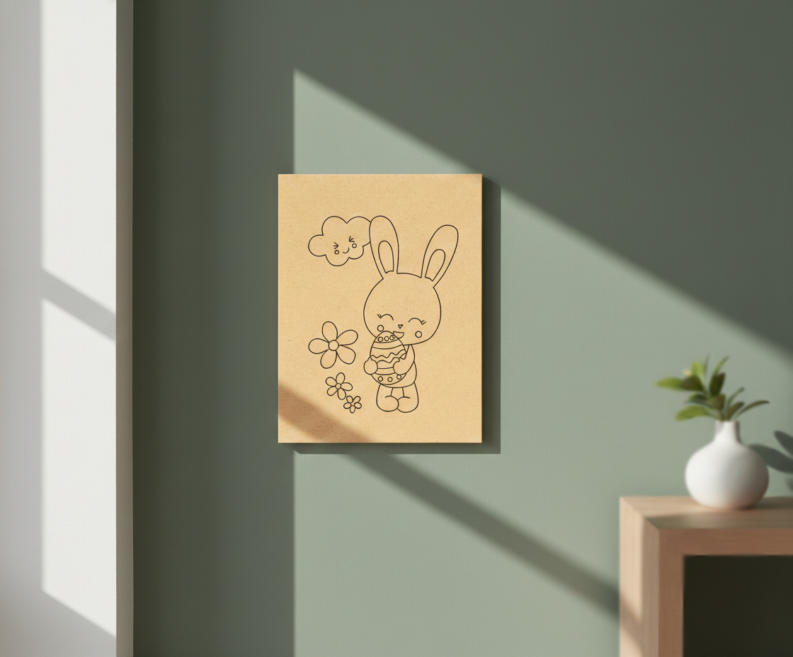 MDF DIY Bunny Painting Board for Kids Festival Canvas, mounted on wall