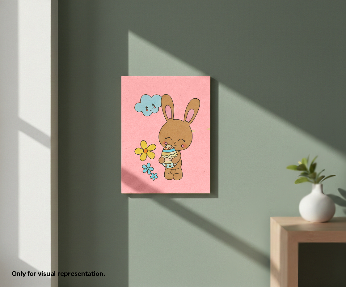 Painted MDF DIY Bunny Painting Board for Kids Festival Canvas, mounted on wall