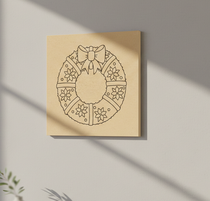 MDF Festival Canvas DIY Floral Wreath Painting Board with bow and flower design, mounted on wall