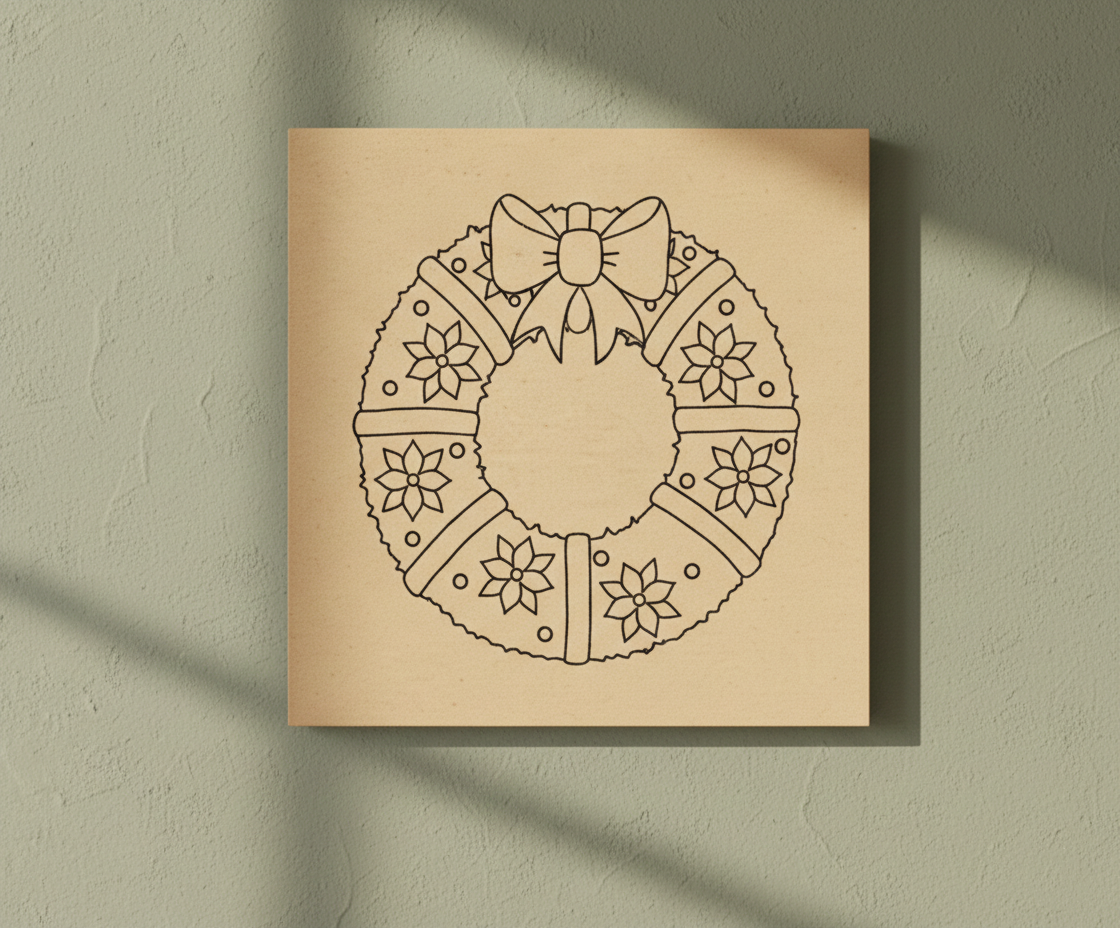 MDF Festival Canvas DIY Floral Wreath Painting Board with bow and flower design, mounted on wall