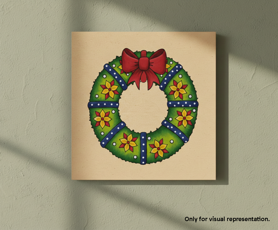 Painted MDF Festival Canvas DIY Floral Wreath Painting Board with bow and flower design, mounted on wall