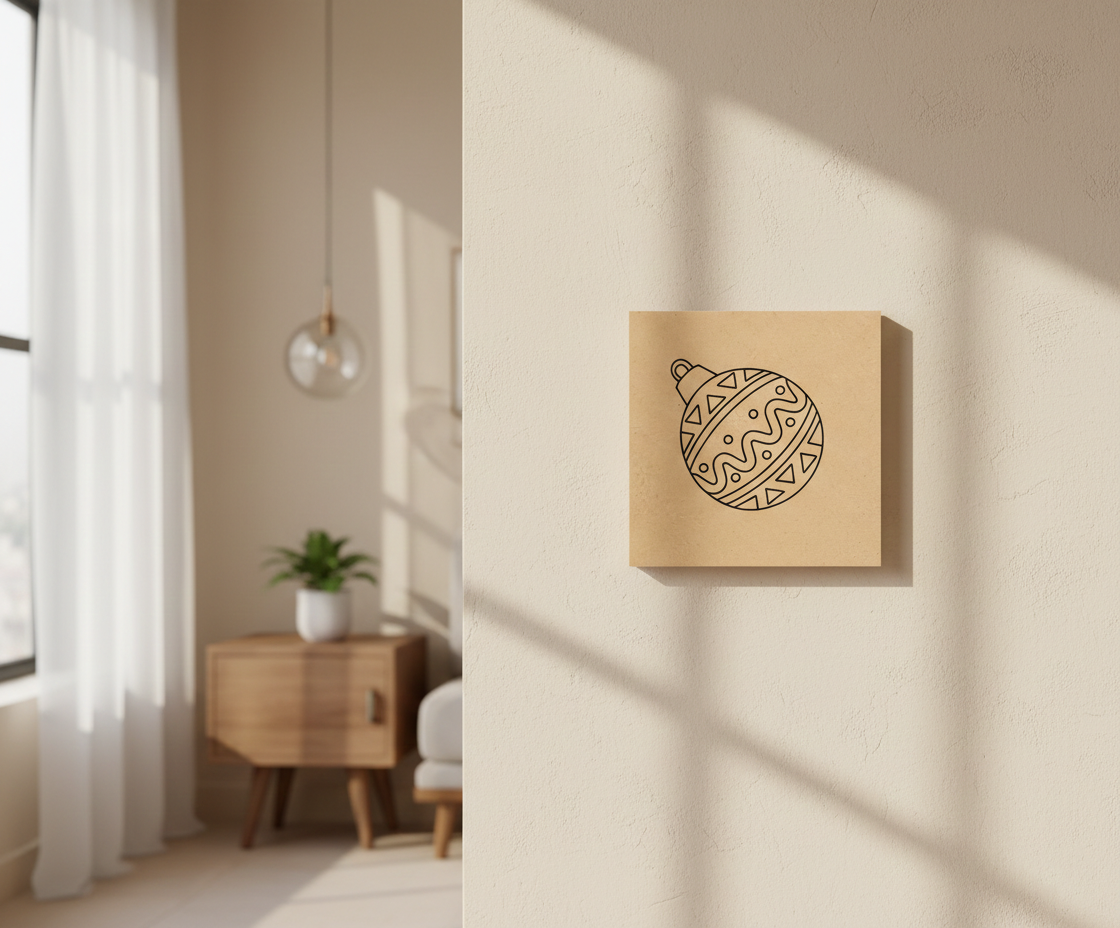MDF Christmas Ornament Festival Canvas DIY Painting Board with decorative bauble design for kids craft, mounted on wall