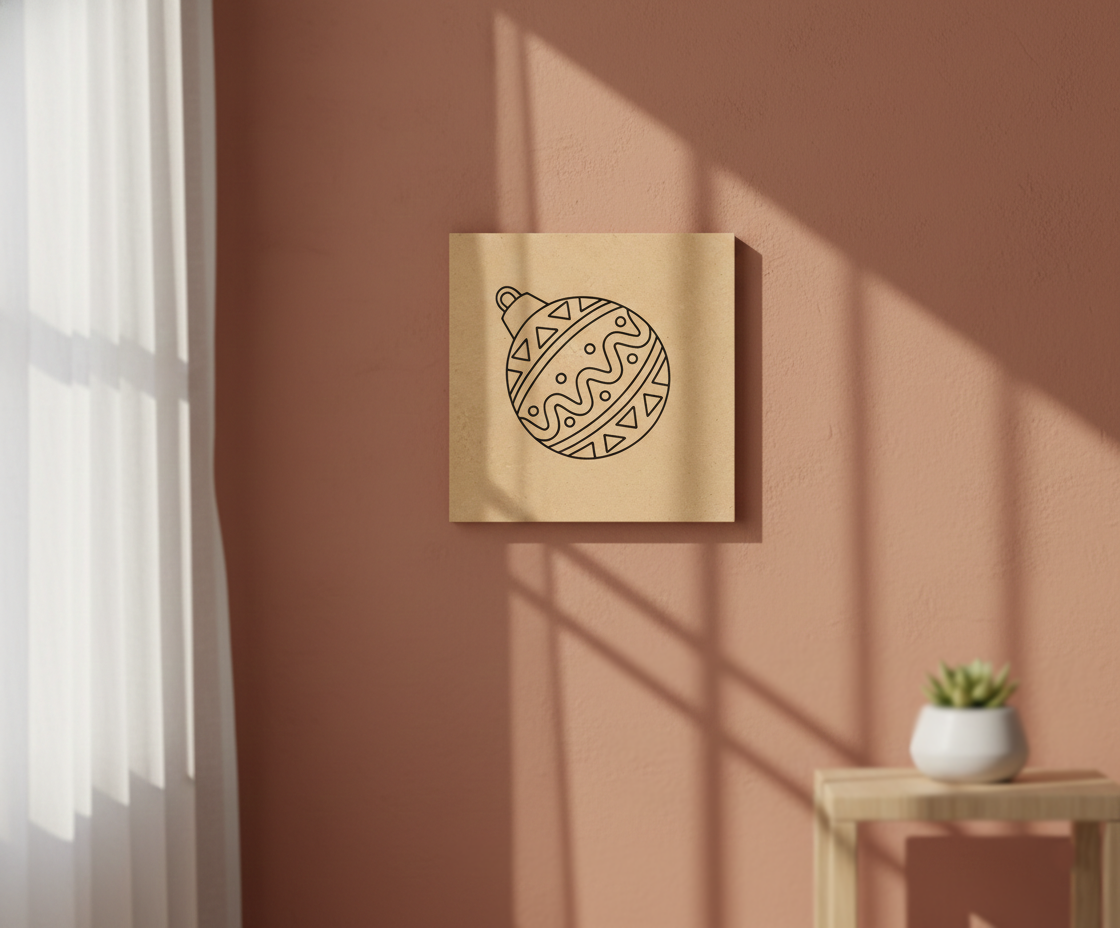 MDF Christmas Ornament Festival Canvas DIY Painting Board with decorative bauble design for kids craft, mounted on wall