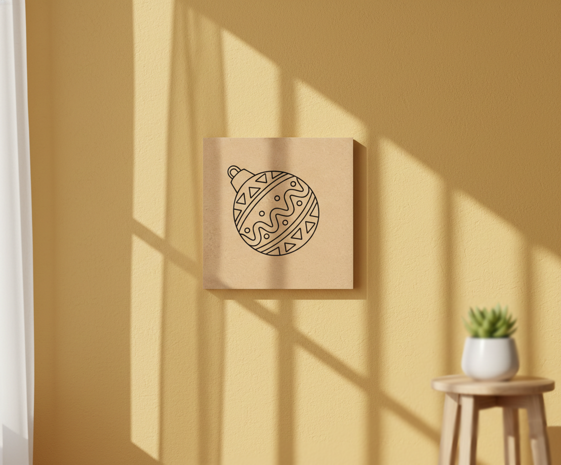 MDF Christmas Ornament Festival Canvas DIY Painting Board with decorative bauble design for kids craft, mounted on wall