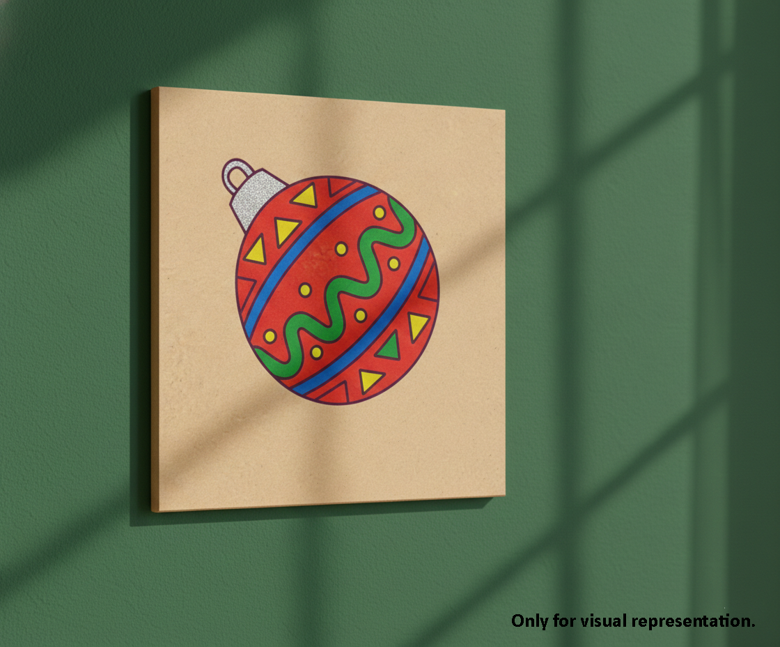 Painted -MDF Christmas Ornament Festival Canvas DIY Painting Board with decorative bauble design for kids craft, mounted on wall