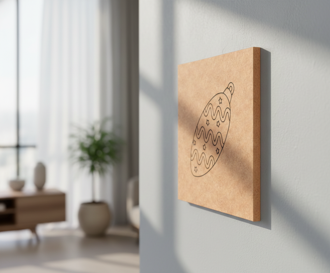MDF Christmas Ornament Festival Canvas DIY Painting Board with star pattern design for kids craft, mounted on wall show by side angle 