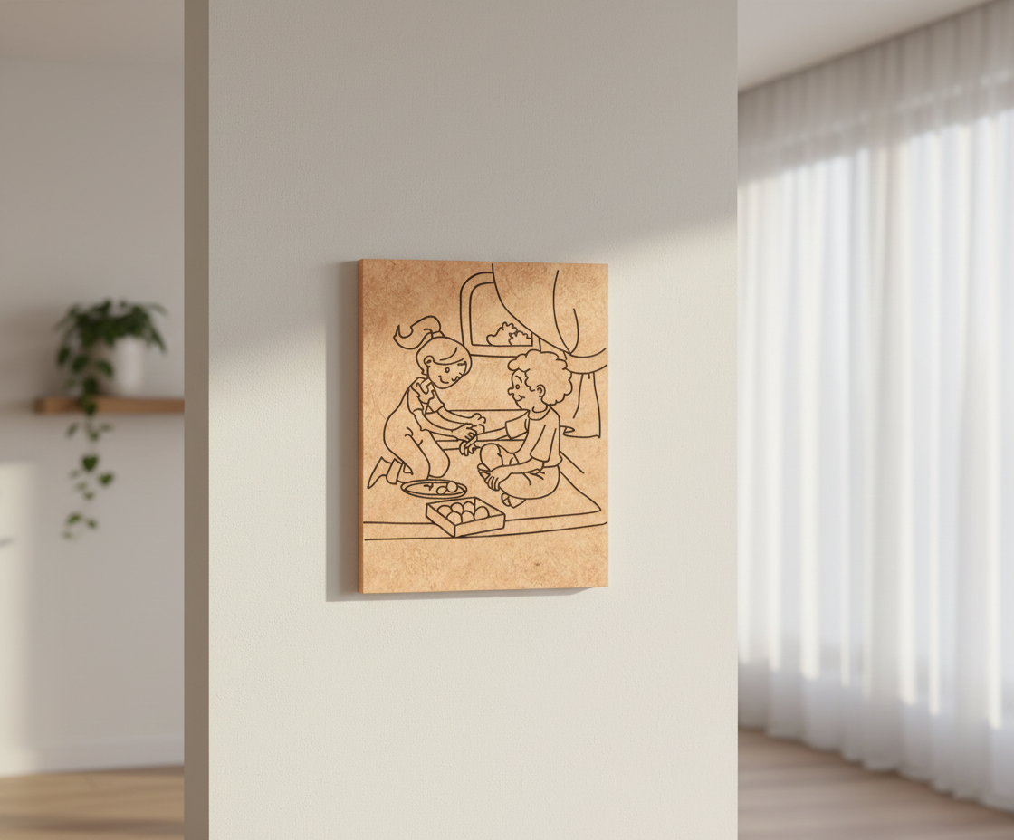 MDF Festival Canvas DIY Bhai Dooj Painting Board showing brother sister illustration for kids craft and festive art project, mounted on pillar