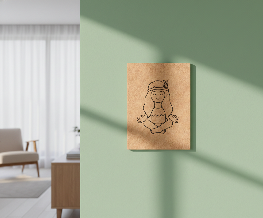 MDF Yoga Girl Festival Canvas DIY Painting Board with meditating girl design for mindful craft, mounted on wall
